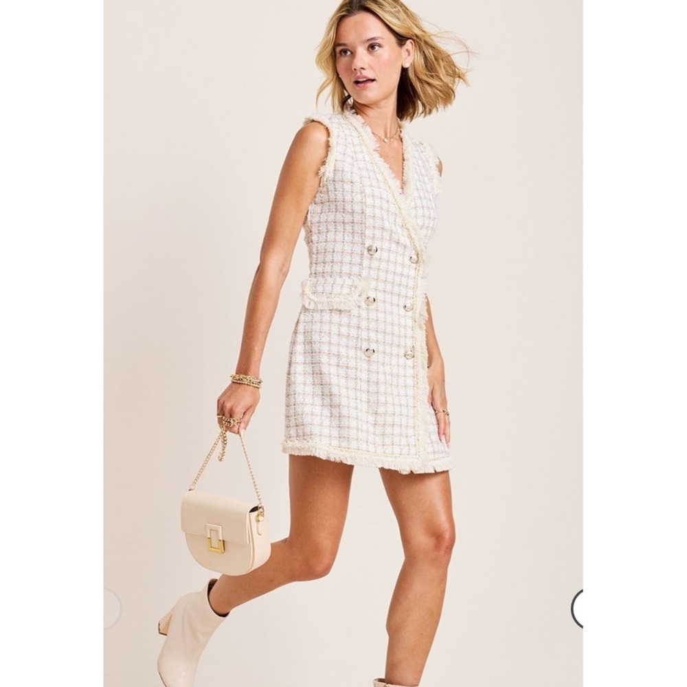 Francescas Tweed Button Front Mini Dress Size Large NWT